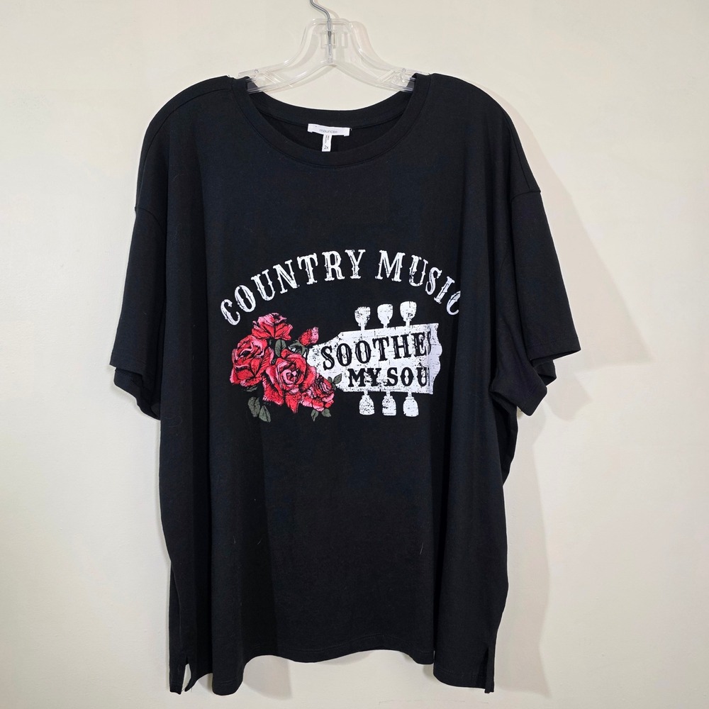 Maurices NWT Womens T-Shirt Country Music Soothes My Soul Graphic BlackTee Sz 2X